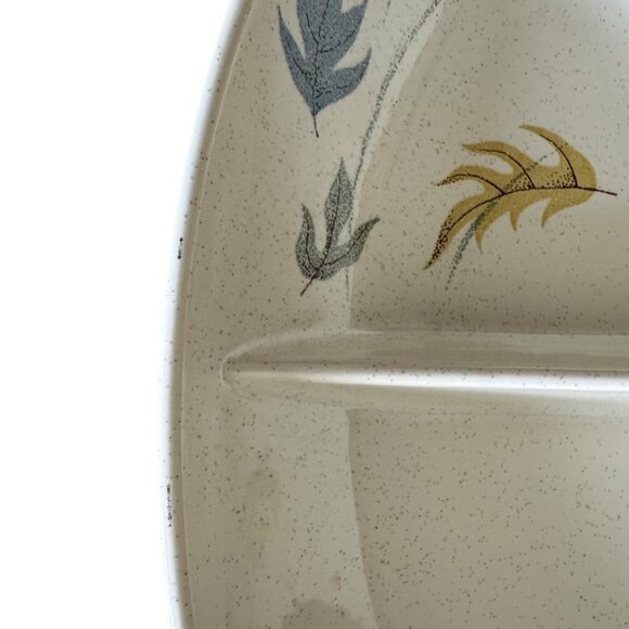 Vintage MCM Franciscan Autumn Leaves Serving Divided Dish Speckled Thanksgiving - Picture 6 of 13